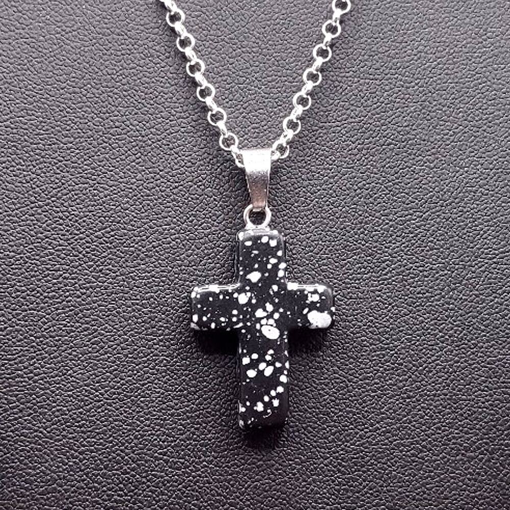 925 Silver Necklace With Black Granite Cross Valentine Anniversary Birthday Gift